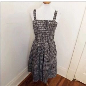 Talbots black white fit flare printed tea midi dress 8 classic modest sexy